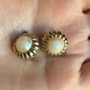 Vintage Gold-Tone Faux Pearl Clip-On Earrings